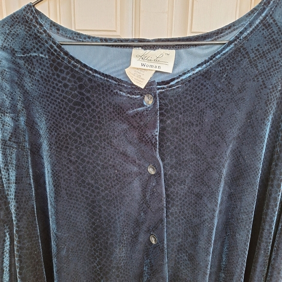 Kathi Lee Blouse Button Front DkBlu Velour PlusSz 26W-28W Long Sleeves See Tags - Picture 4 of 11